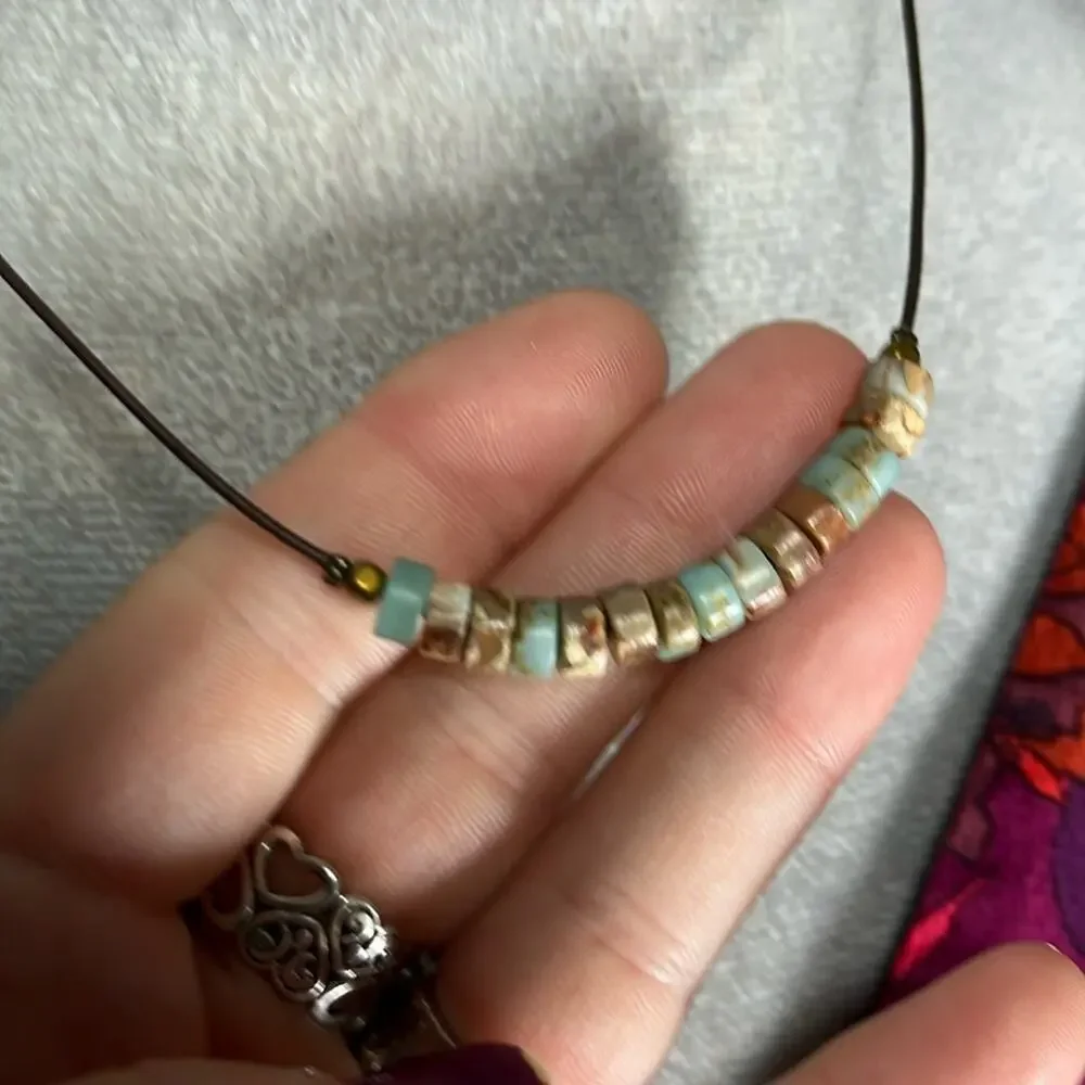 Handmade Minimalist African Jasper and Leather Necklace